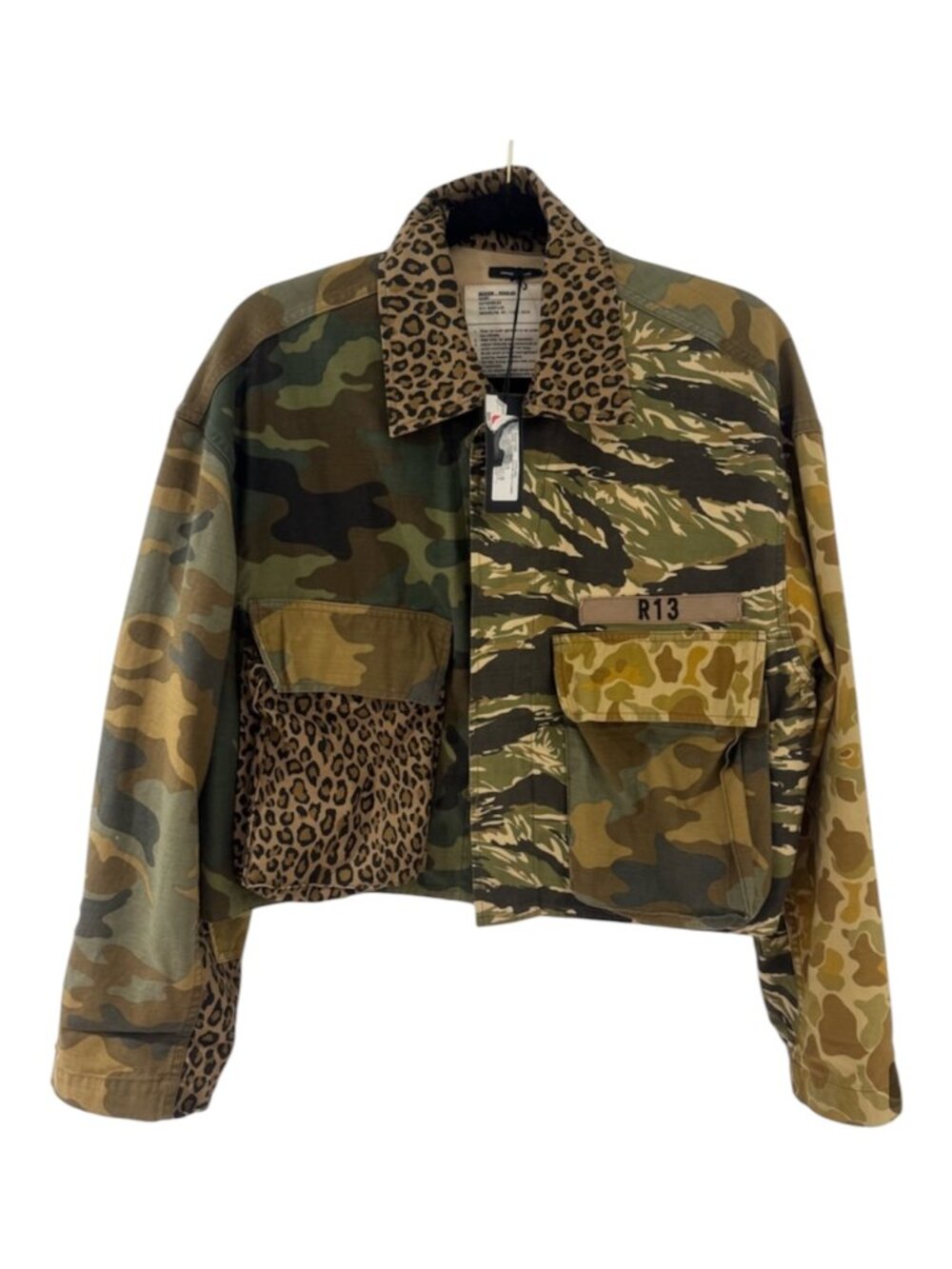 R13 Surplus Patchwork Camo Leopard Cropped Military Jacket | Medium $300 or OBO - Picture 3 of 12